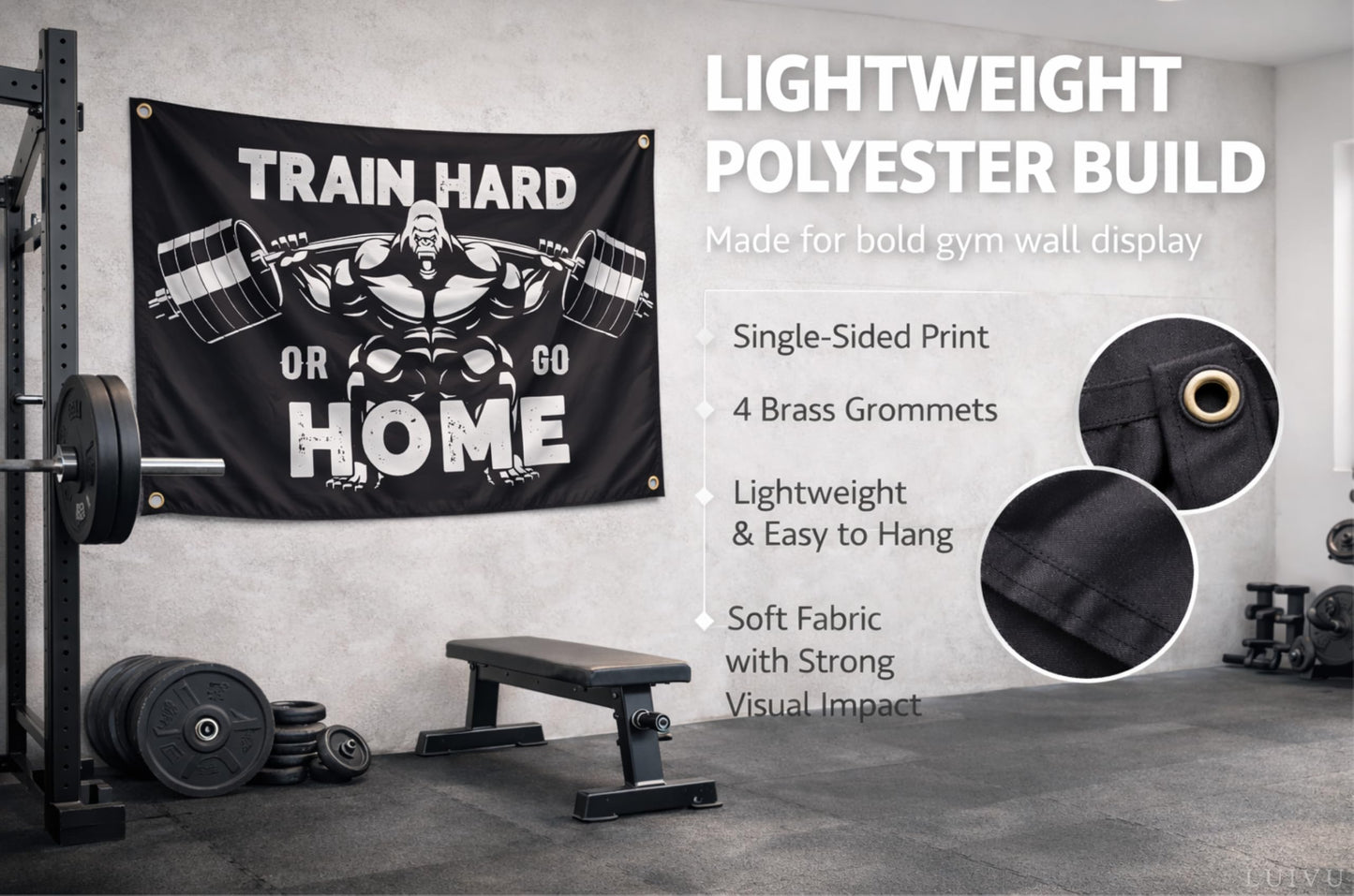 Set of 4 Motivation Gym 3x5 Polyester Flags with Four Brass Grommets - Inspire Your Workout with Single Sided Banner - Home Gym Decor for Room Guys and Man - Stay Motivated with Cool Motivation Art