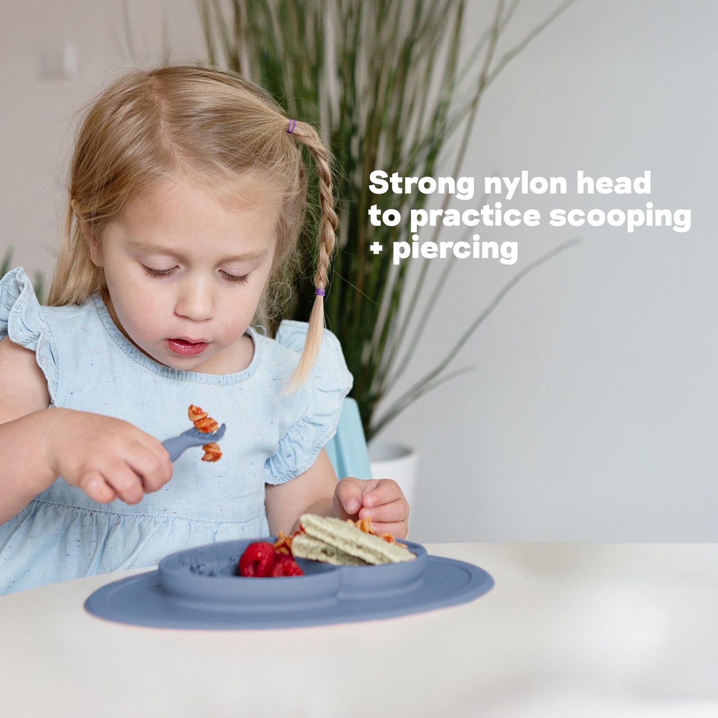 ezpz Mini Utensils - 12 Months+ (Fork & Spoon in Blush) - 100% BPA Free Fork and Spoon - Toddler Utensils - Designed by a Pediatric Feeding Specialist