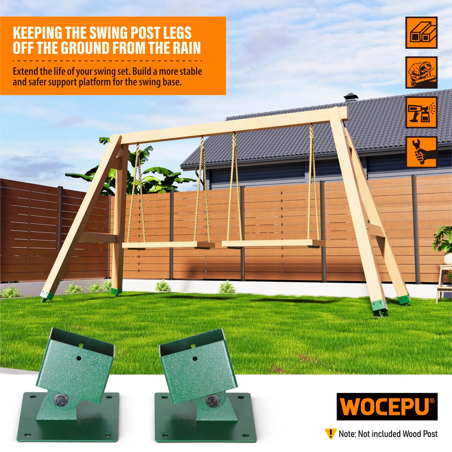 Swing Brackets Heavy Duty Swing Leveling Base Brackt 45°-60° Angle Range Swing Set Brackets Stainless Steel Swing Anchor Leveling Kit Bracket Level on Uneven Ground fits Grass Gravel and Hard Ground