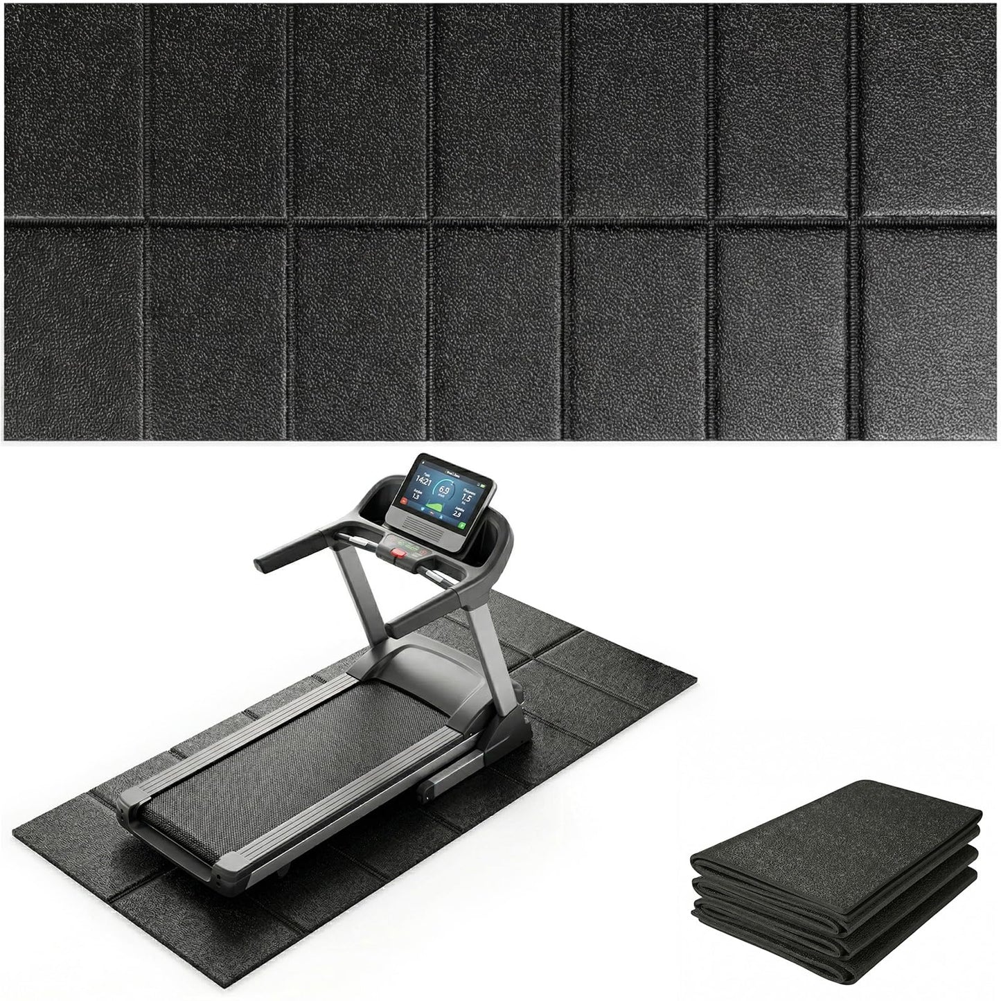 Treadmill Mat for Carpet & Hard Floors, 68" x 24" Foldable Floor Extra Thick Protection Mat, Non-Slip Noise & Shock Absorbing for Walking Pad, Exercise Bike, Elliptical, Home Gym Equipment