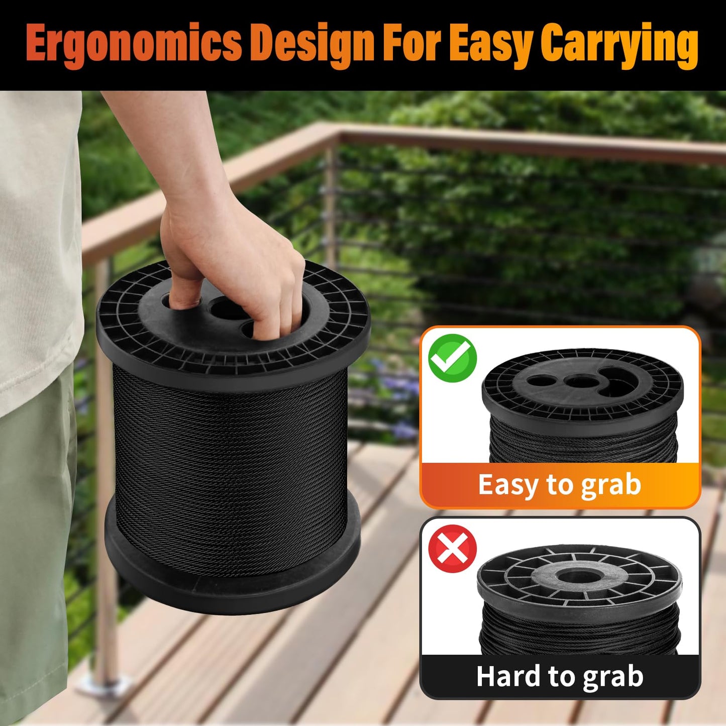 Black Stainless Steel Cable for Railing - 500FT 1/8" T316 Wire Rope for Deck Cable Railing System Kit
