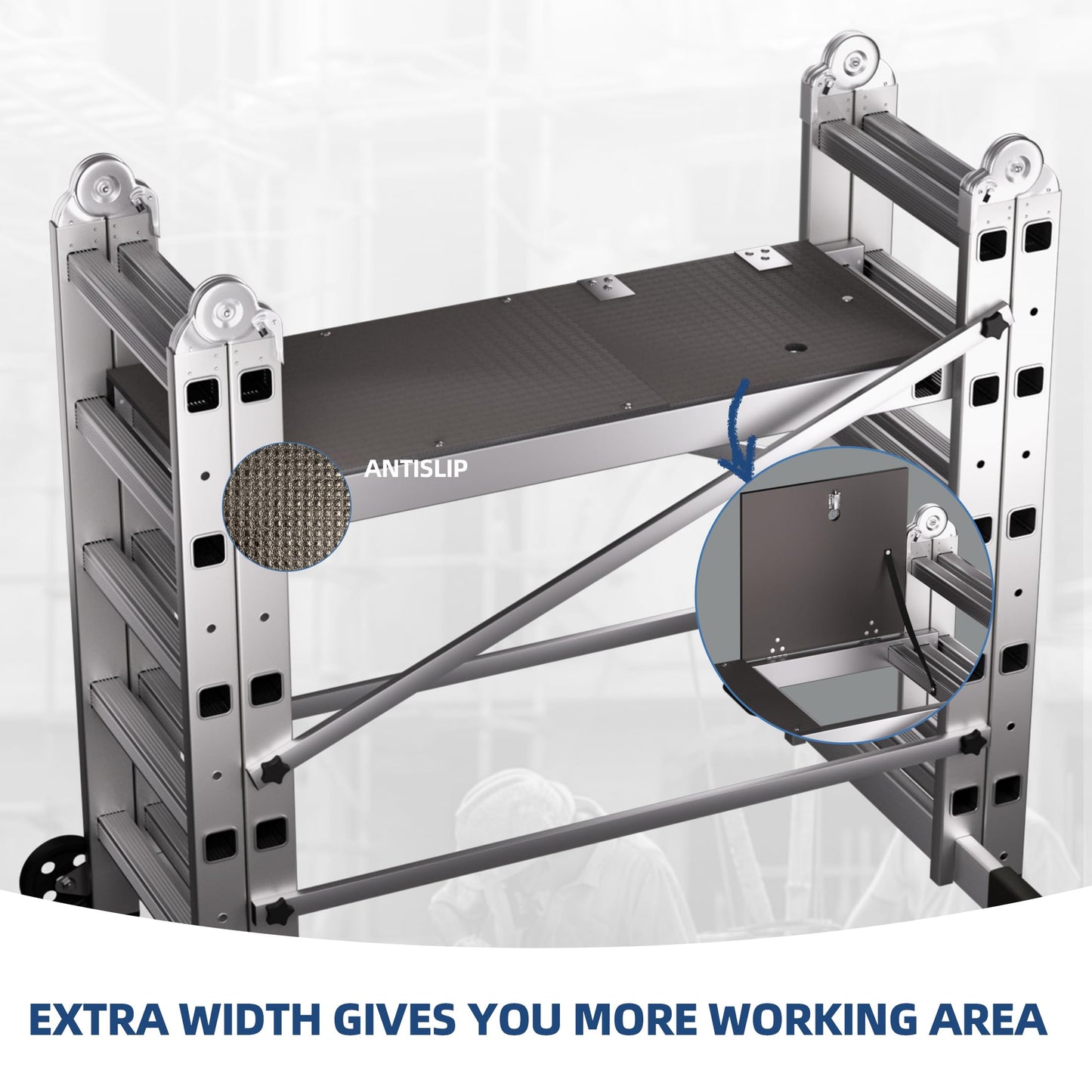 APARECIUM 10' Foldable Aluminum Scaffolding Ladder, Multipurpose Rolling Work Platform, Scaffold Tower, Ladder Stool Bench, Adjustable Platform, 330 Lbs Duty Rate