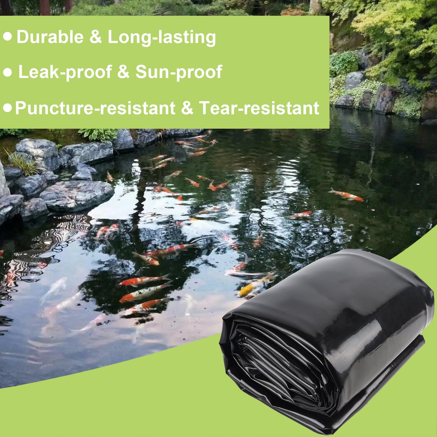 Adroiteet 20 x 25 FT Pond Liner, 20 Mil Fish Pond HDPE Liner, Pond Liners for Outdoor Ponds, Koi Ponds, Garden Fountain, Waterfall