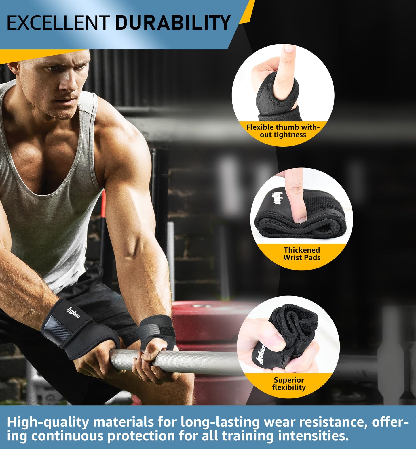 HGBOO 2-Pack Weightlifting Wrist Wraps, Durable Thick Neoprene Wrist Brace Support for Powerlifting, Gym Workouts, Tennis | Pain Relief for Carpal Tunnel, Arthritis, Tendonitis - Adjustable (Black)