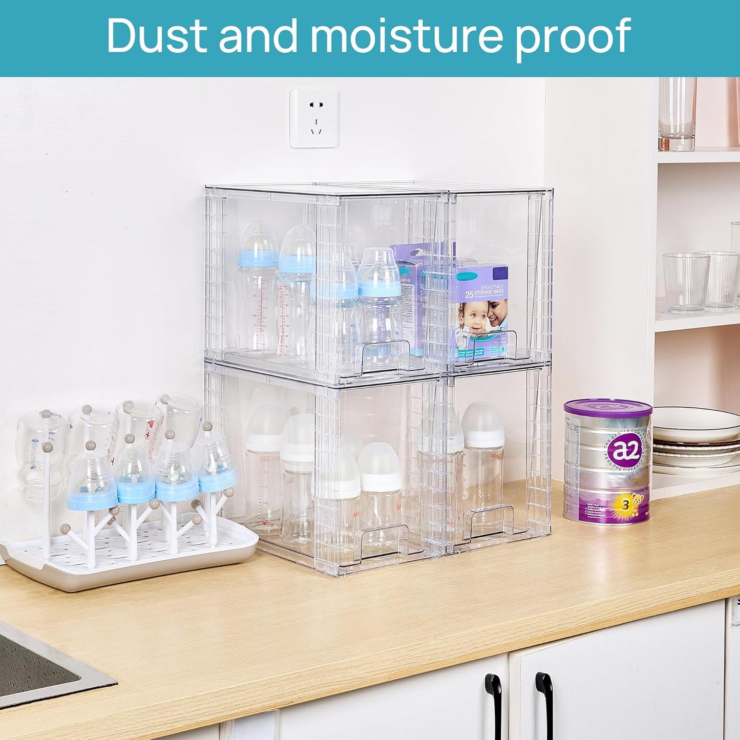 Vtopmart Clear Stackable Storage Drawers - 9.7" High Plastic Organizers for Skincare & Bathroom Supplies | Ideal for Cabinet & Vanity
