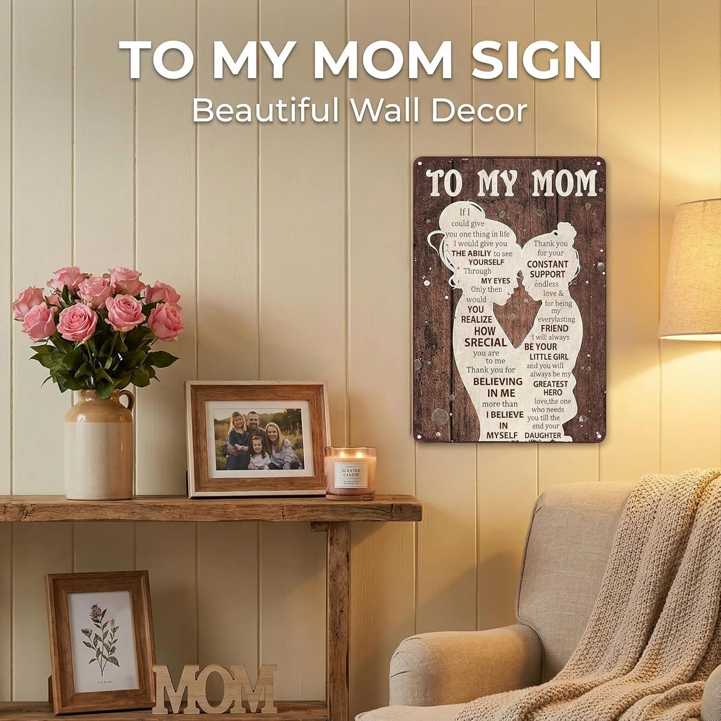 To My Mom Sign - Heartfelt 'I Love You' Gift for Mom | Home Decor for Kitchen, Bedroom, Office - 12" x 8"