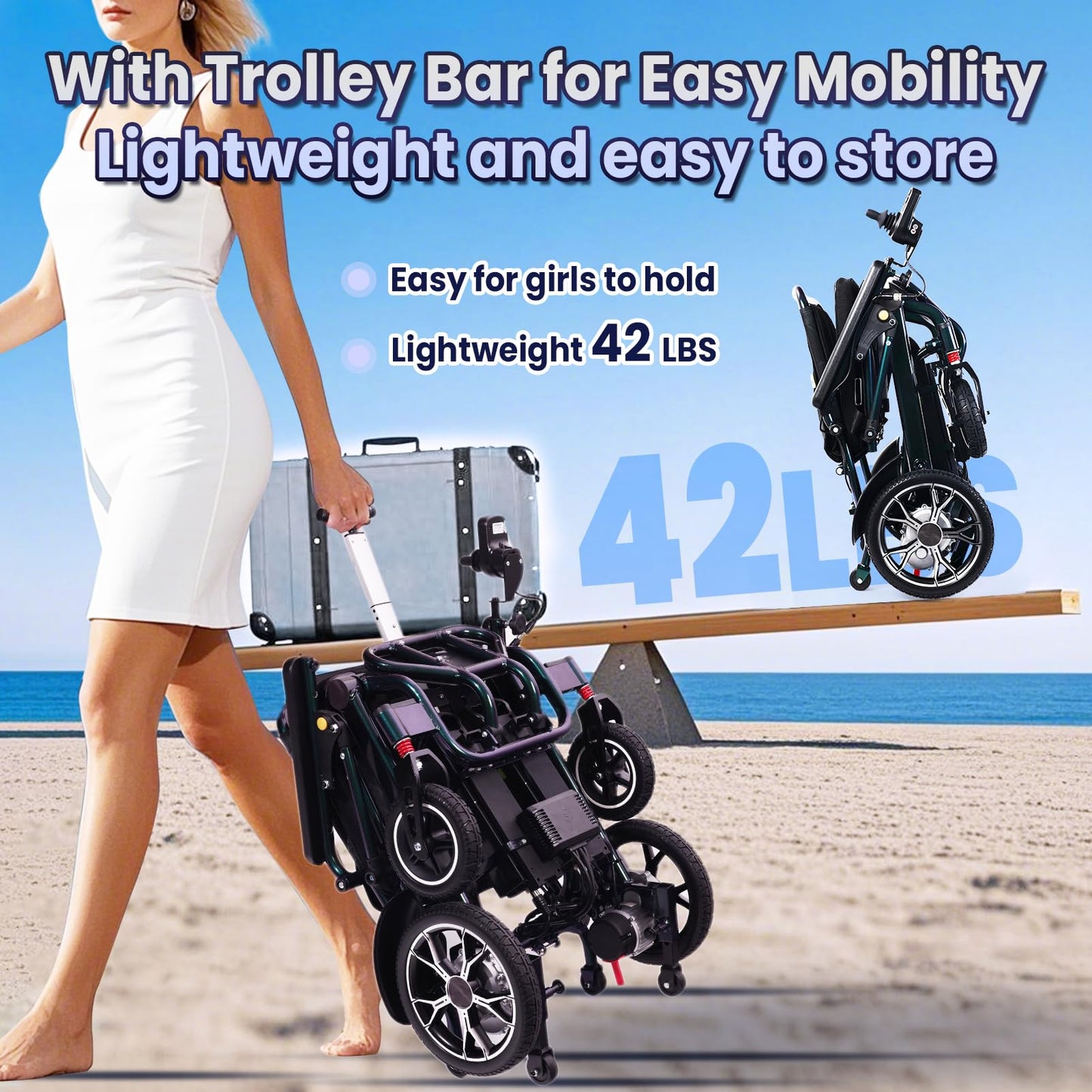 New Gradient Colour Electric Wheelchairs for Adults, Ultra Lightweight 42Lbs Foldable Power Wheelchairs, All Terrain Motorized Wheelchair with 2 Lithium Batteries, with Telescopic and Remote Control
