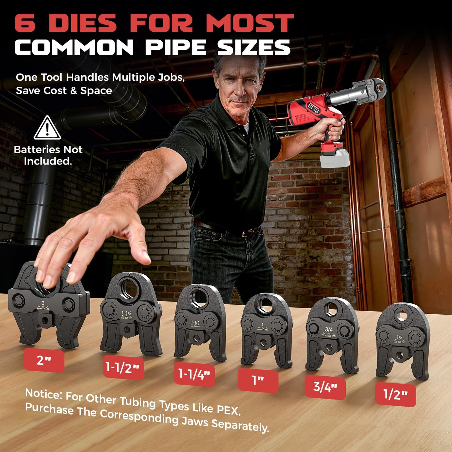 Ecarke Pro Press Tool Compatible with Milwaukee 18V battery, Cordless Plumbing Pipe Press Tool Kit for 1/2" to 2" Copper Pipe and Stainless Steel Pipes, 360° Rotation, 6 Pro Press Jaws, Tool Only