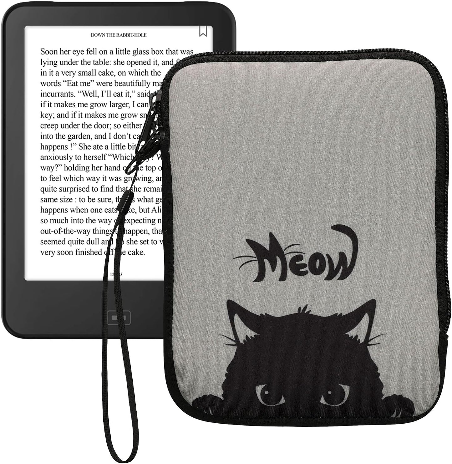 kwmobile 6" Neoprene e-Reader Pouch Size eReader - Universal eBook Sleeve Case with Zipper, Wrist Strap - Grey/Black