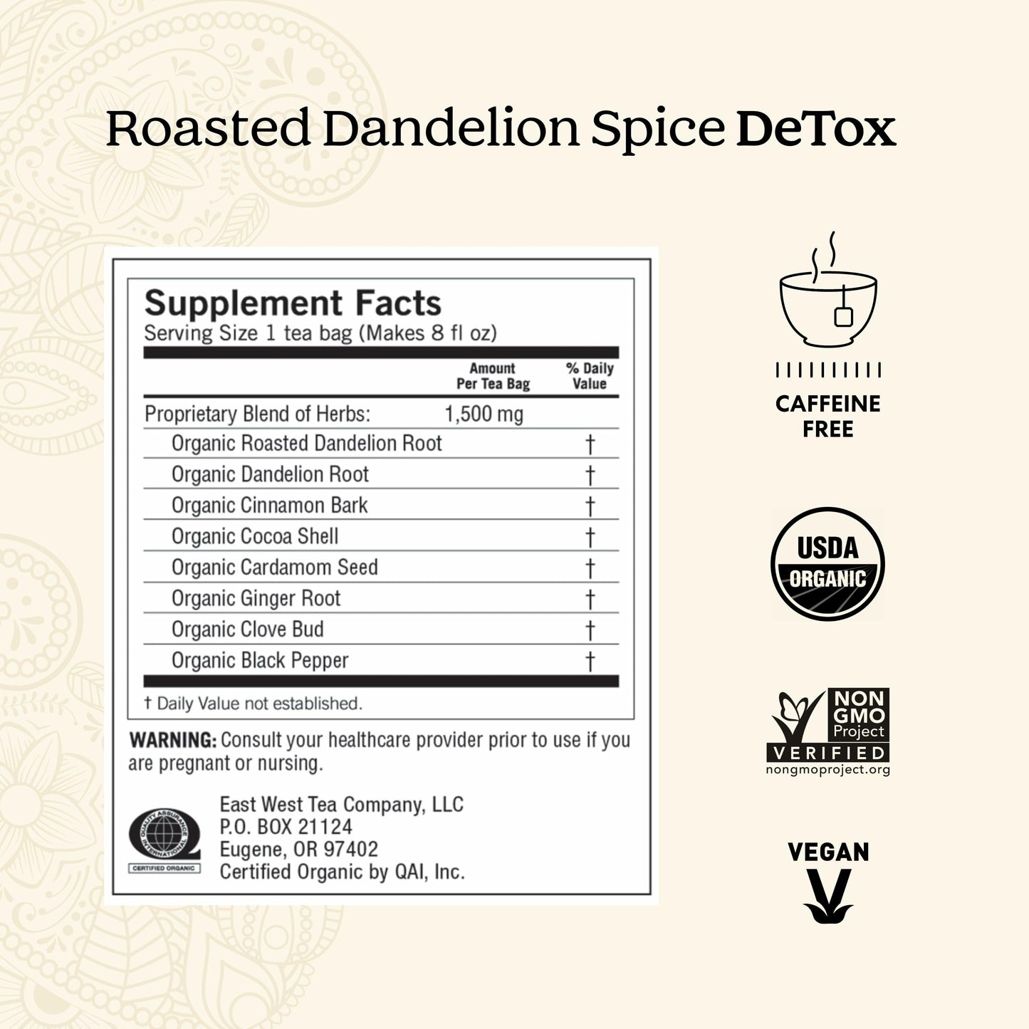 Yogi Tea Roasted Dandelion Spice DeTox Tea - 16 Tea Bags per Pack (6 Packs) - Organic DeTox Tea - Includes Roasted Dandelion Root, Dandelion Root, Cinnamon Bark, Cocoa Shell & More
