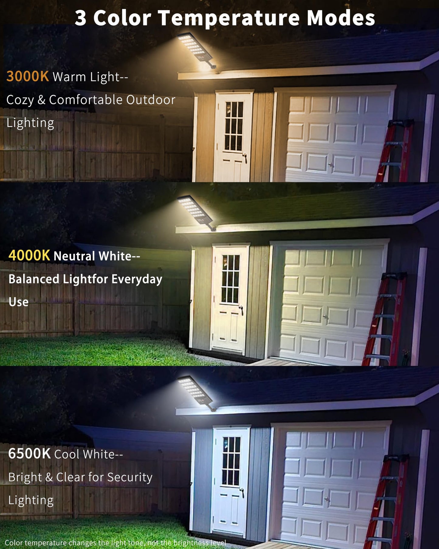 Ofuray Solar Lights Outdoor Waterproof, 3000K/4000K/6500K Dusk to Dawn Solar Security Light with Motion Sensor & Remote Control, IP66 Waterproof High Power LED Lighting for Wall,Yard,Outside Tri-4P