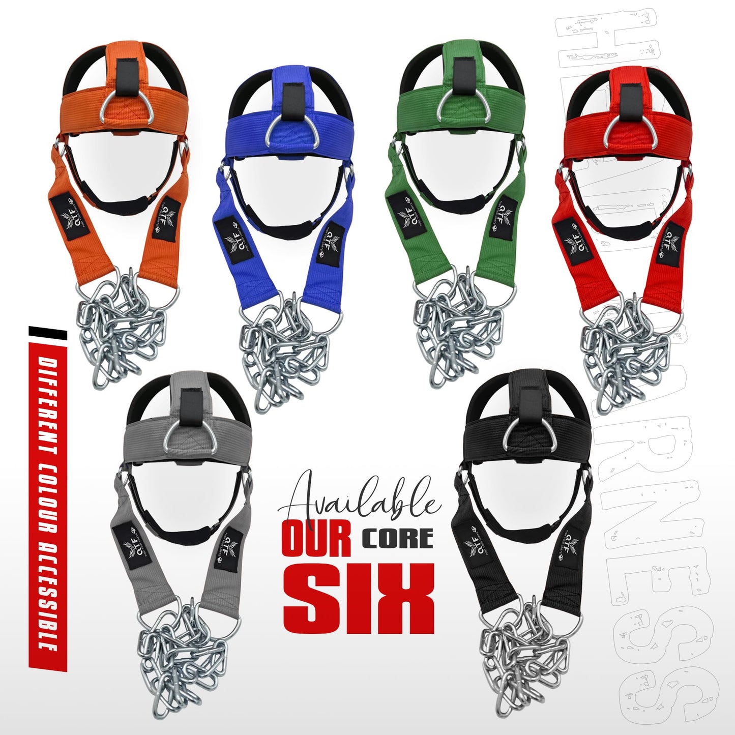 QTF Neck Harness Weight Lifting Training, Neck Builder Thick Neoprene Padded Adjustable Chin & Head Strap, Neck Workout Head Harness Heavy Duty Steel Chain (Red)