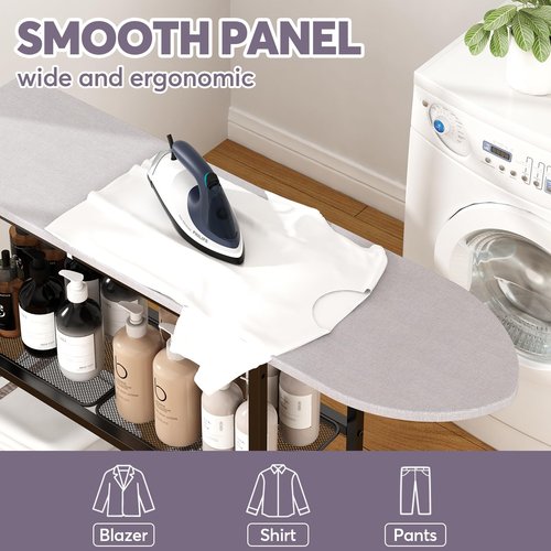 GILLAS Ironing Board with 2 Tier Storage Basket, Movable Ironing Board Full Size for Iron Rest & Clothes, Tabletop Ironing Boards, Ironing Stand Iron Boards Ironing Table Rustic