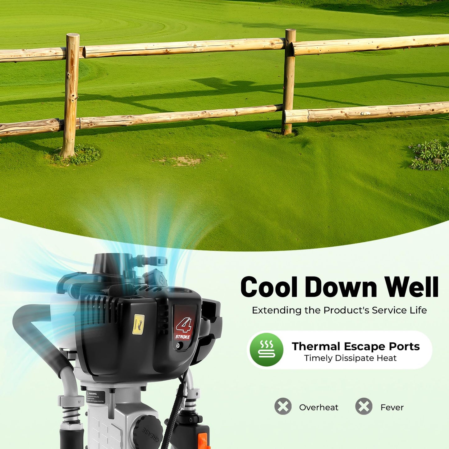 37.7cc CC 4-Stroke Gas Powered T Post Driver, 1.2KW Portable Fence Post Driver w/Air-Cooled System, 8500RPM Petrol Pile Driver Hammer w/ 2 Pile Heads(45mm 55mm) for A Series of Pile-driving Projects