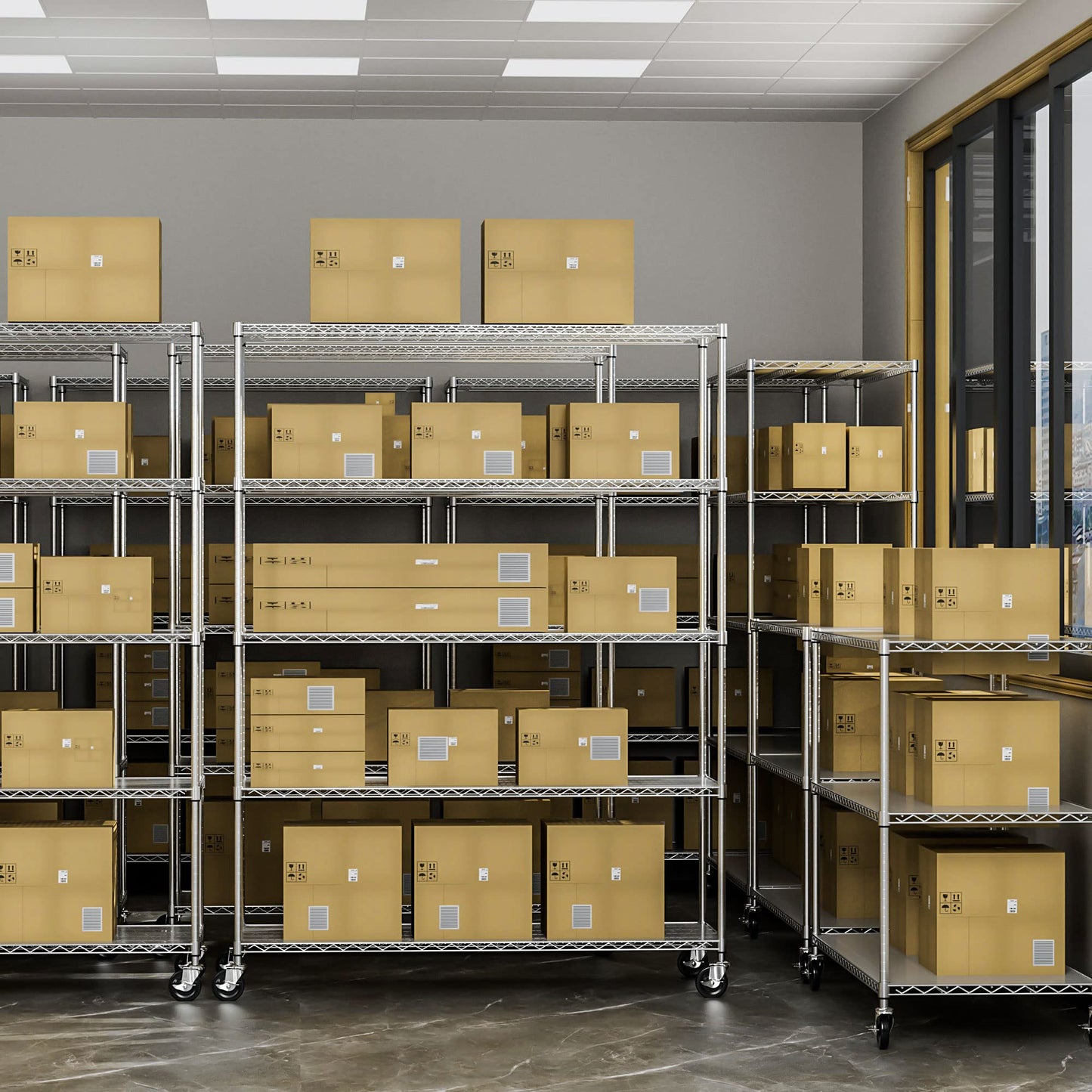 5 Tier 7500lbs Capacity NSF Metal Shelf Wire Shelving Unit, Heavy Duty Adjustable Storage Rack with Wheels & Shelf Liners for Commercial Grade Utility Steel Storage Rack, Chrome - 82"H x 60"L x 24"D