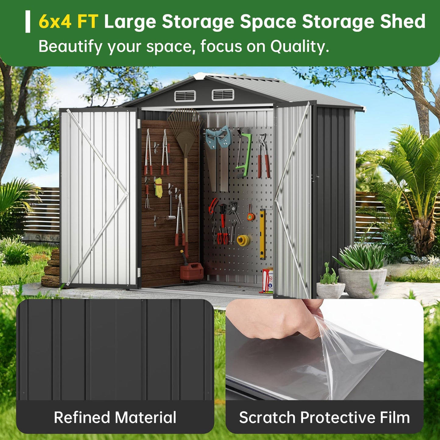 Metal Storage Shed & Outdoor Storage, Outdoor Steel Storages Shed with Sloping Roof, Utility and Tool Garden Sheds for Backyard Patio Lawn