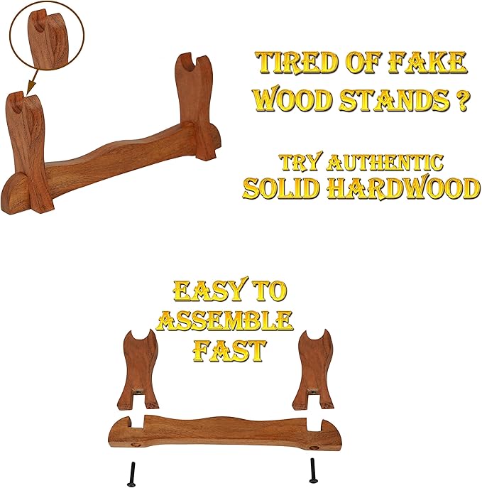 Mythrojan Medieval Sword Stand Solid Wood Horizontal Display Rack for Katana, Samurai, Gladiator, Crusader Swords Elegant Tabletop Holder, 1-Tier