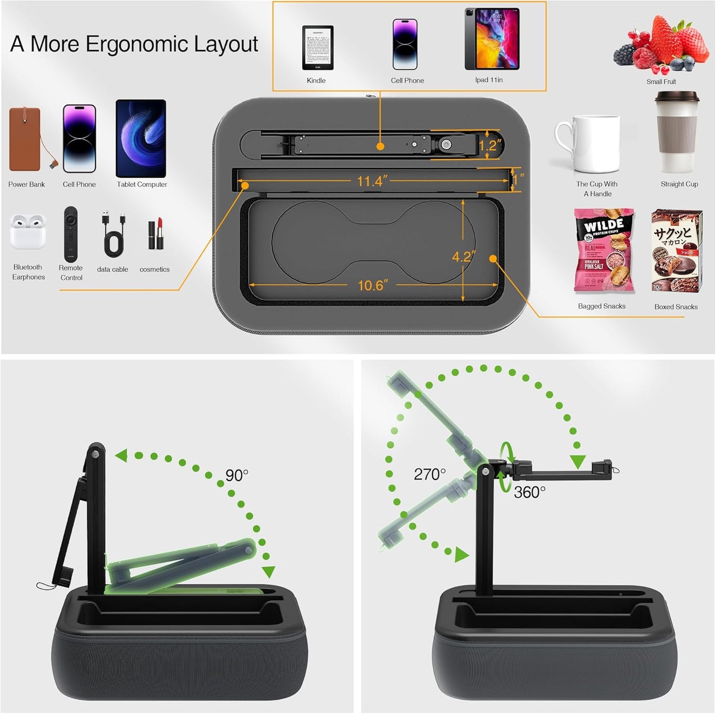V-Hold 4.7-11 Tablet Pillow Stand, Kindle Pillow Stand with Snack Bowl, Tablet Holder for Lap in Bed for iPad & Cell