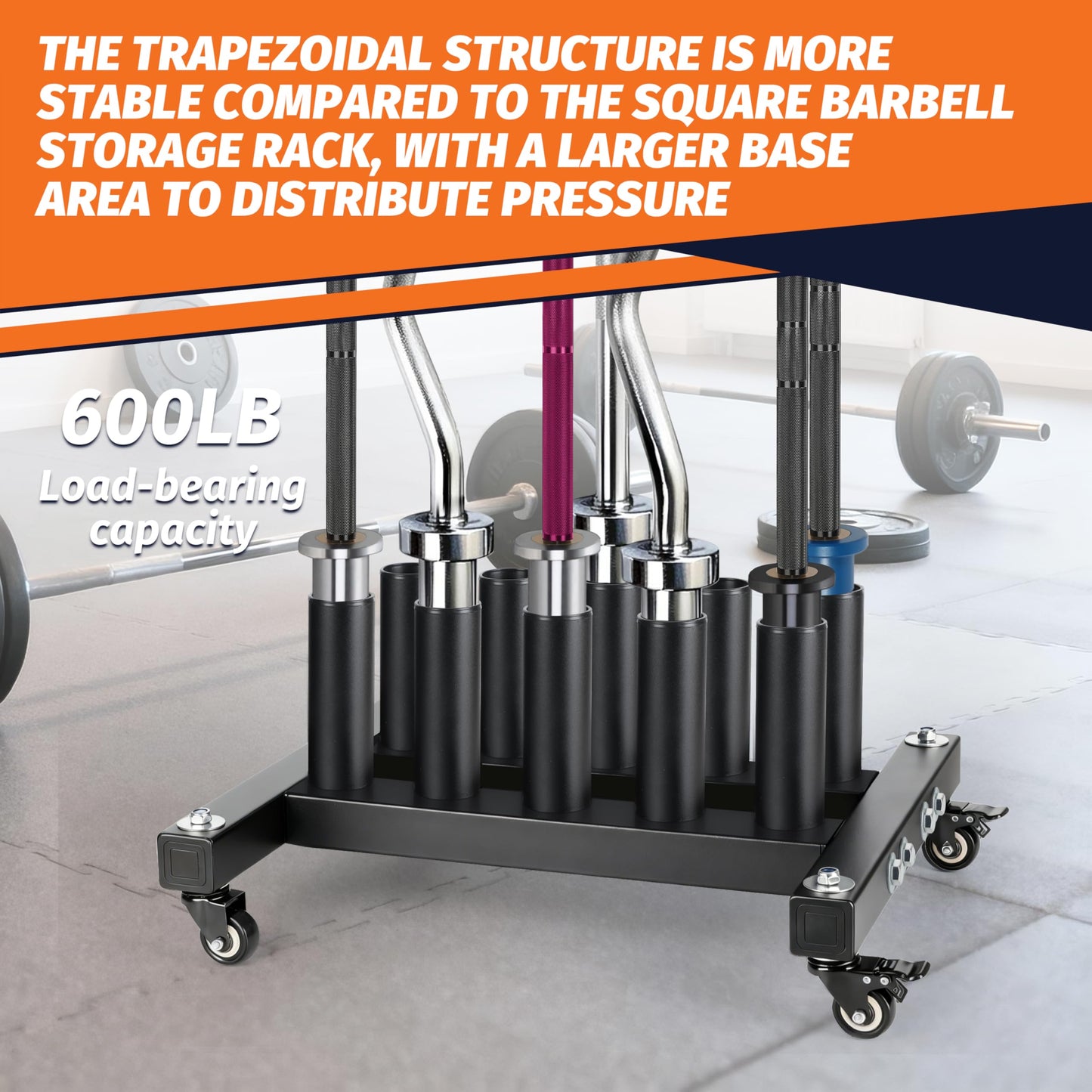 EVERYMATE Vertical Barbell Rack, Movable Barbell Stand holder- Heavy-Duty Steel Organizer Holds Up to 10 Olympic Barbells, Fits 2" Olympic Bars, with Scratch-Resistant Inserts, Space-Saving for Home/Garage/Commercial Gym（with silent wheels）