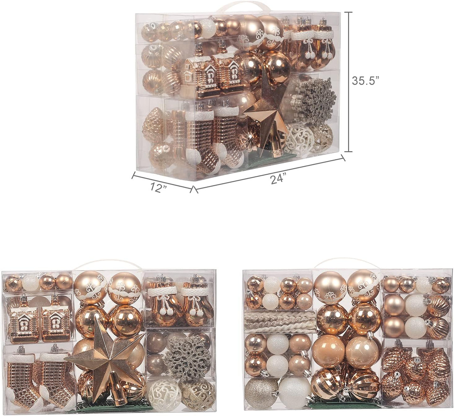 Roseleaf 132-Pc Traditional Christmas Tree Ornament Set - Shatterproof White & Blue Accents