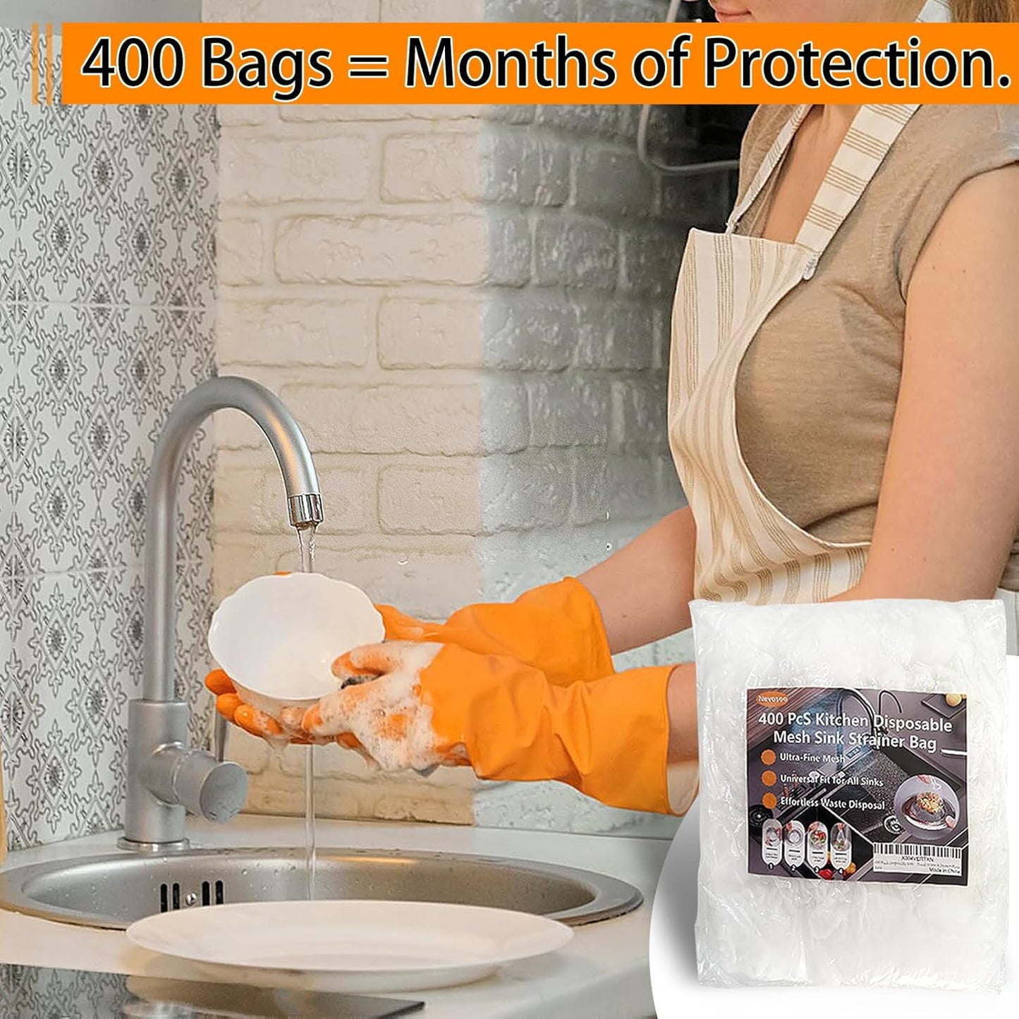 Skiennix Disposable Sink Strainer Bags - Ultra-Fine Elastic Mesh Food Catcher | 400 Pack for Kitchen Drains