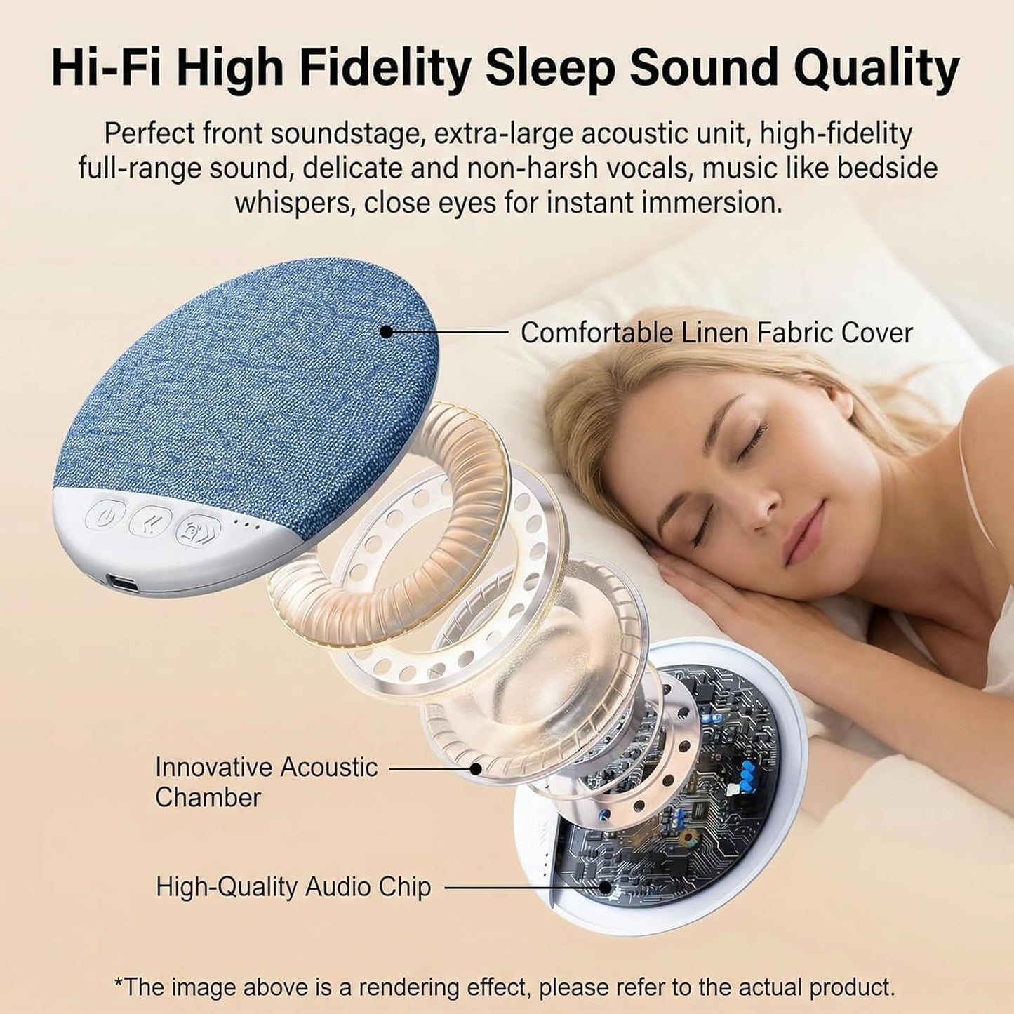 Generic 6.0, 3D Immersive Ultra-Thin Bluetooth Pillow Speaker with Bluetooth White Noise, Soft Sound Field, Pillow CD