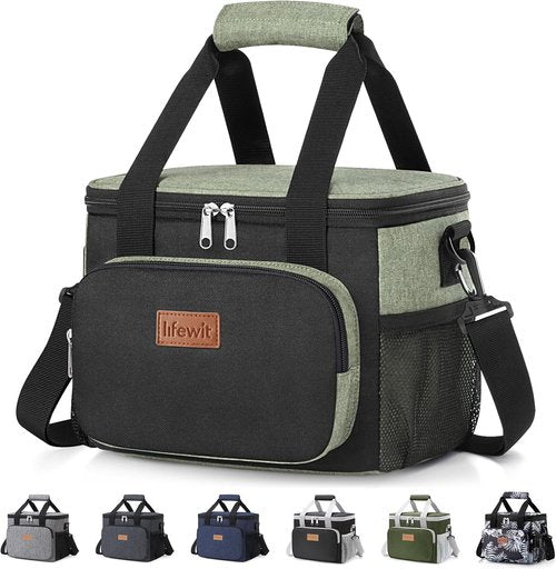Lifewit Insulated Lunch Bag - Soft Cooler Tote for Adults | Black & Green, 12-Can Capacity (9L)