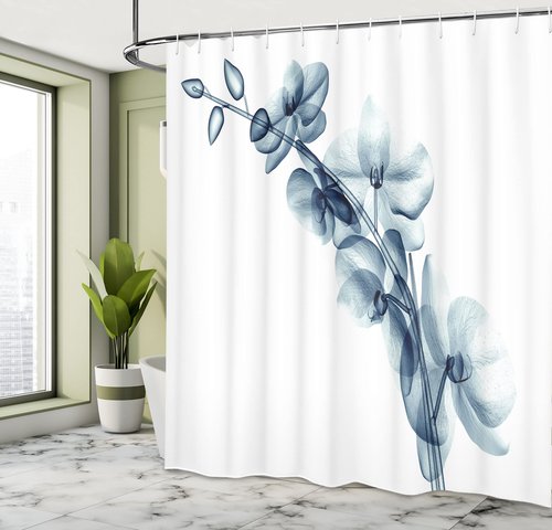 Ambesonne Flower Shower Curtain, Contemporary X-ray Illustration of Orchide Flower Unseen Nature Picture, Cloth Fabric Bathroom Decor Set with Hooks, 69" W x 70" L, White Teal