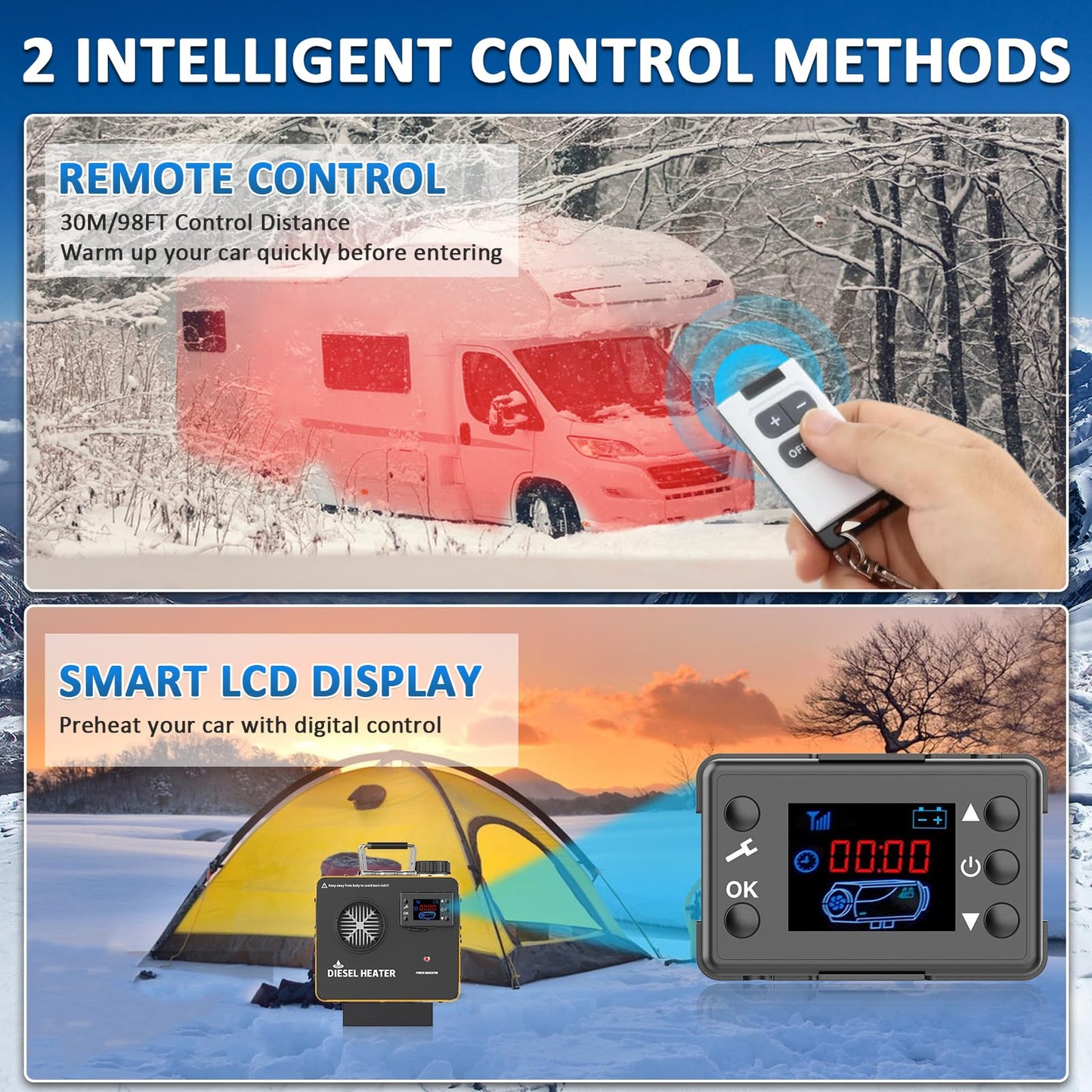 12000W Diesel Heater, 110V/24V/12V Ultra Parking Heater with Remote Control and LCD Display, 2025 Upgraded All-in-One Instant Heat Low Noise for RV Truck Boat Bus Home Shop (110V/24V/12V Heater)