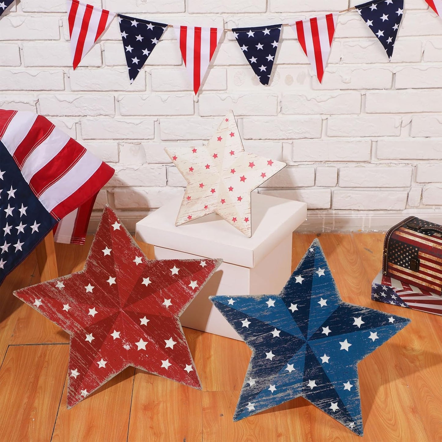 Regine Switzerland 3D Patriotic Wood Star Yard Signs - Rustic Red, White & Blue Decor for 4th of July & Memorial Day