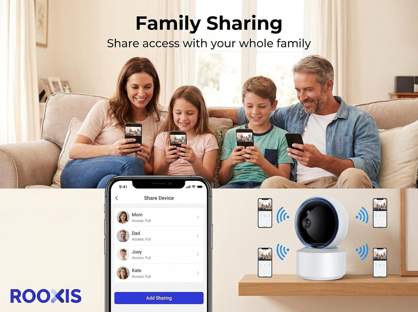 Rooxis 2K 360 2-Way Indoor Security Camera Wireless PTZ, WiFi Baby & Pet Monitor with Motion Detection & Auto Tracking