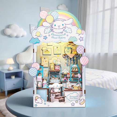Hands Craft Cinnamoroll Cloud Bakery Book Nook Kit - Kawaii 3D Puzzle with LED Lights | DIY Wooden Decor