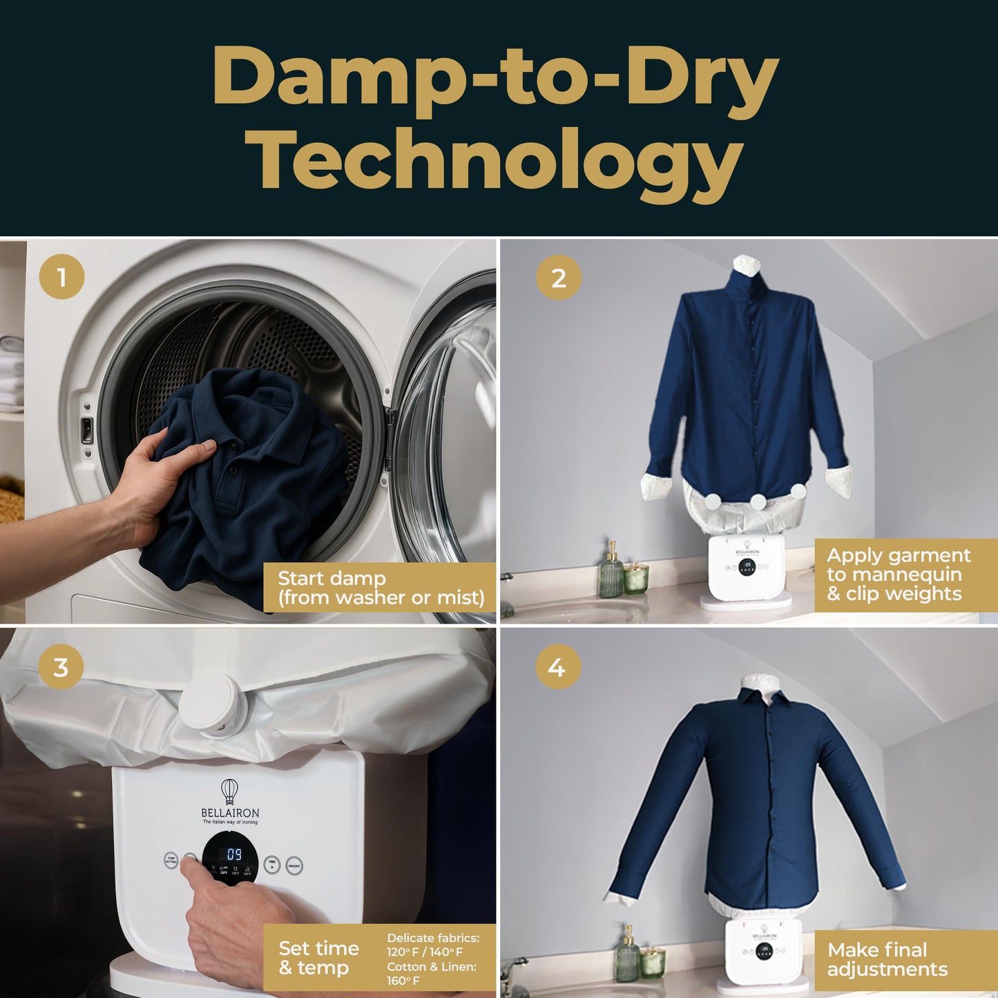 Bellairon - Original Automatic Hot Air Garment Dryer & Iron – Hands-Free Wrinkle Remover for Shirts & Pants, Designed for Reliable Everyday Use