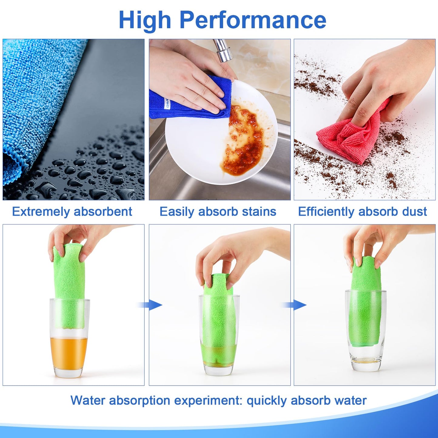 ovwo 12Pcs Premium Microfiber Cleaning Cloth, Highly Absorbent Household Cleaning Supplies - for Kitchen Towels, Dish Cloths, Dust Rag