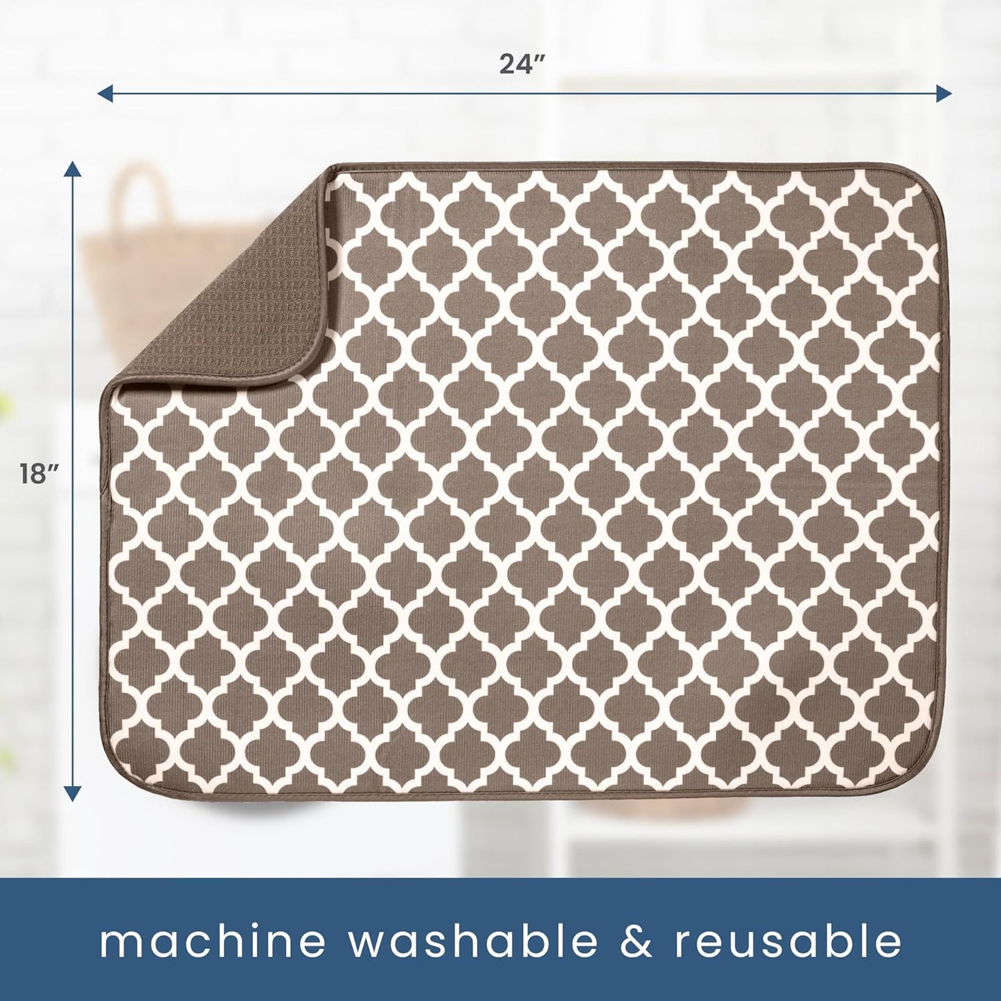S&T INC. XL Dish Drying Mat - Absorbent Microfiber Kitchen Counter Pad, 18” x 24”, Taupe Trellis