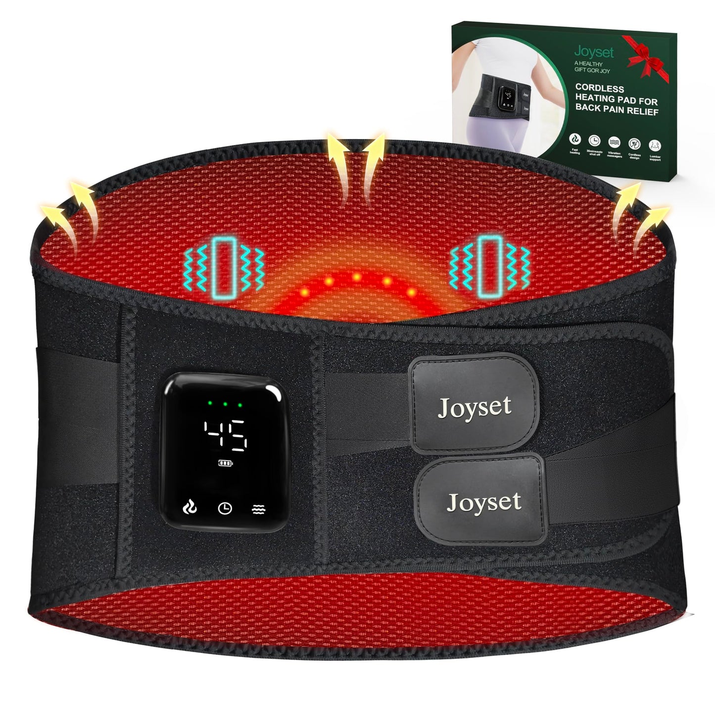 Joyset Cordless Heating Pad for Back Pain Relief,47-60" Lower Back Massager with 5 Heat 5 Vibration,Portable Wearable Heating Pad for Cramps,Birthday Gifts for Women Men Mom Dad(Black)
