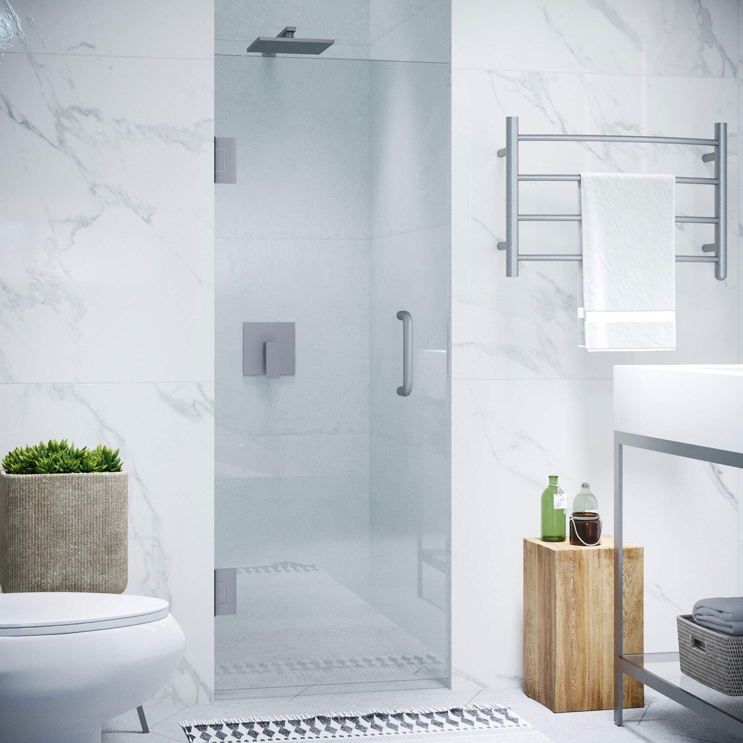 ANZZI Frameless Hinged Shower Door 24 x 70 in, Brushed Nickel, 5/16 in Clear Tempered Deco-Glass, Tsunami Guard, ANSI Certified, Reversible Left or Right Install Fellow Series | SD-AZ09-01BN