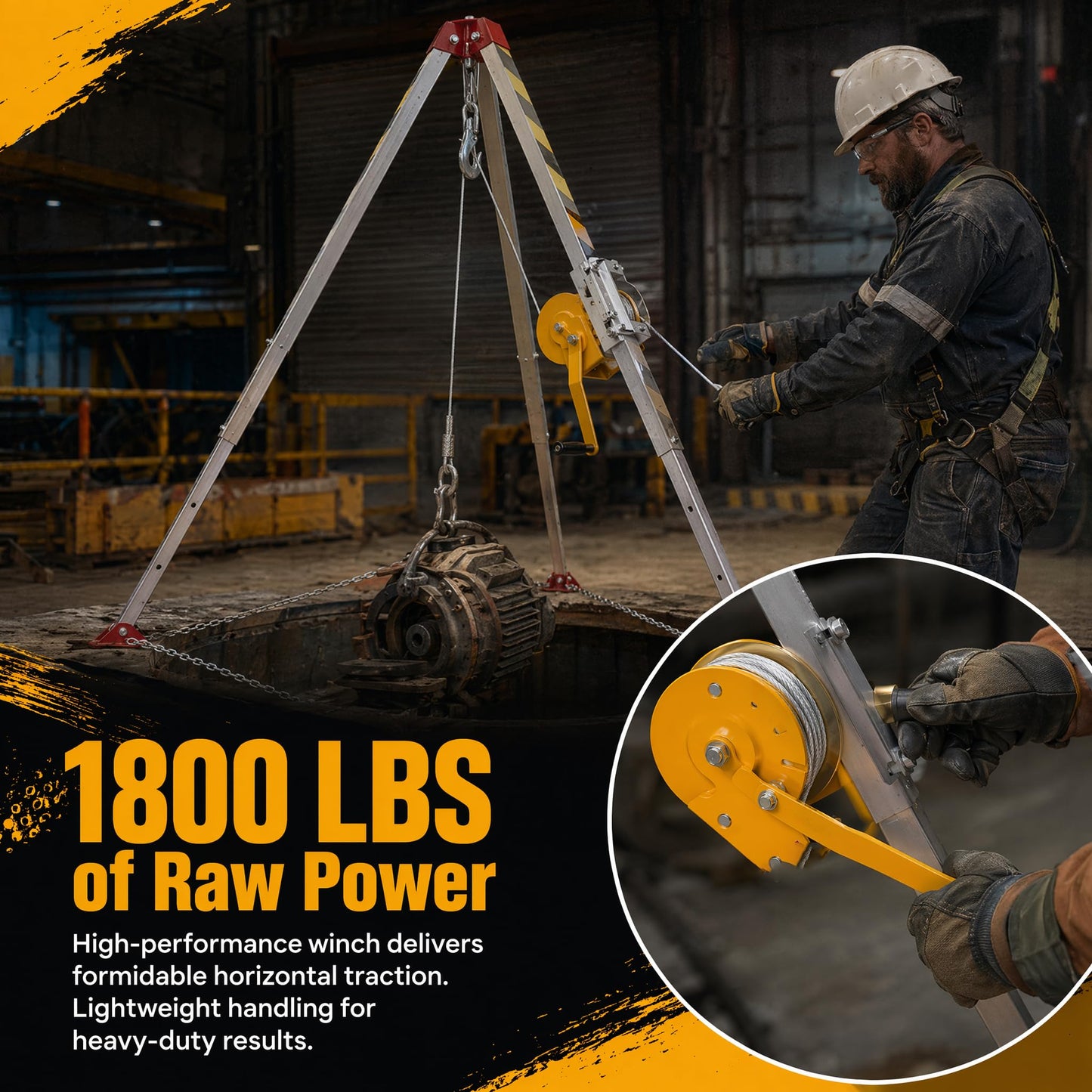 Confined Space Tripod 1800lbs Rescue Tripod Kit with 98.43ft Steel Wire Rope Fall Protection Equipment Aluminium Alloy Adjustable Height 4.40-7.1FT Lifting Winch Safety Equipment