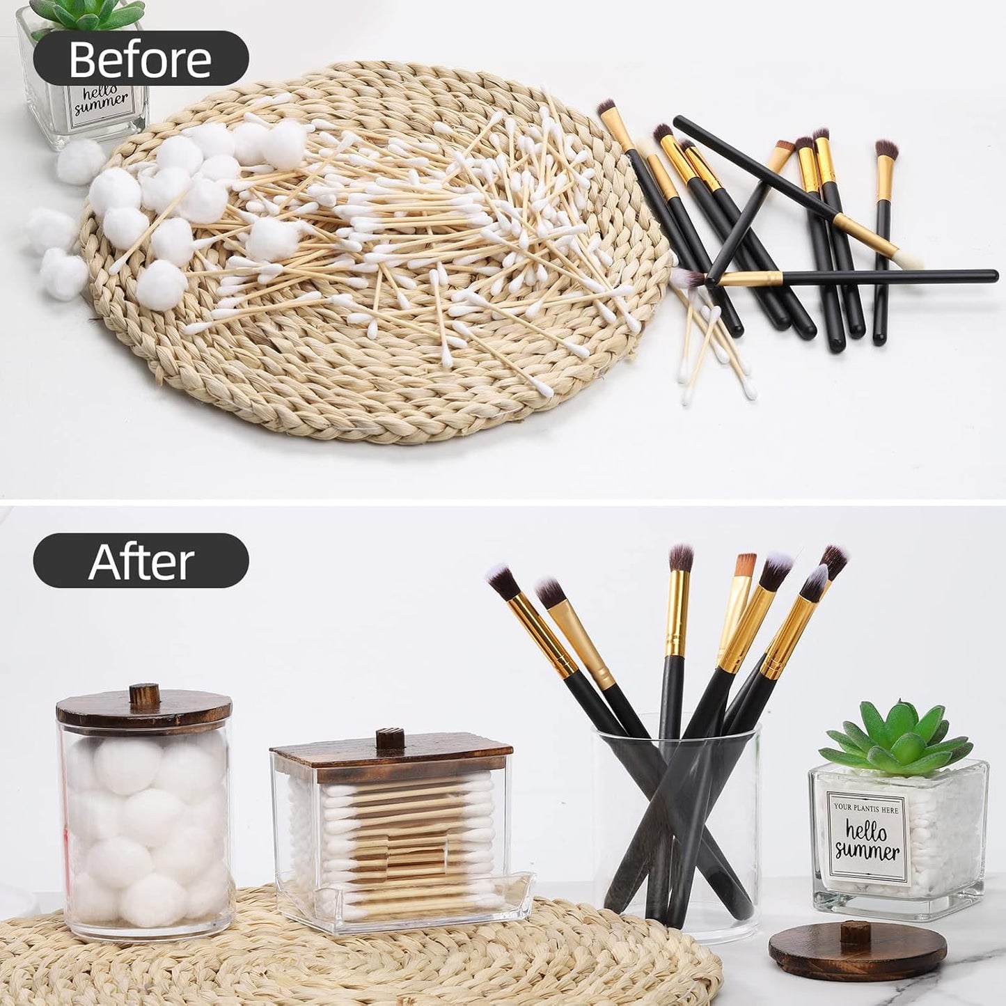 Tbestmax Qtip Holder - 4 Pack Cotton Ball & Swabs Dispenser with Bamboo Lids | 10/7oz Apothecary Jar (Brown)