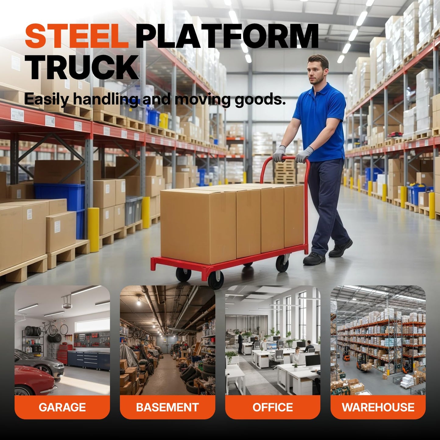 Platform Truck 48"x24" Flatbed Cart - 1,600lbs Load Capacity, 6" Phenolic Casters, Heavy Duty Dolly, Furniture Dolly, Utility Cart, Moving Cart, Carritos para Cargar Cosas