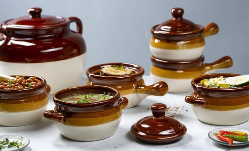 KooK French Onion Soup Bowl Set - Oven Safe Ceramic Crocks with Handles | 16oz & 18oz Capacity, Set of 4