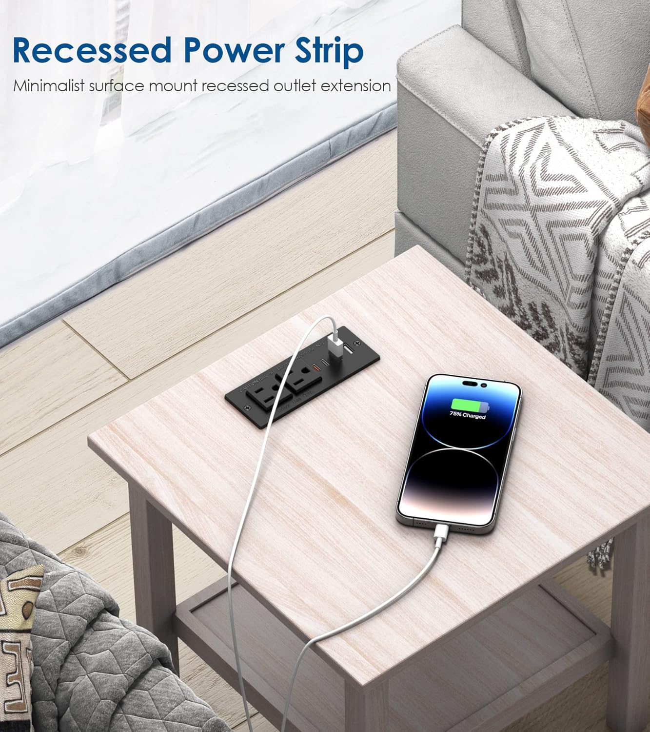 Jgstkcity 30W Outlet,2 4 Strip,3FT Recessed Power Strip USB C,Furniture Flush Mount Desk Outlets USB Ports,Recessed