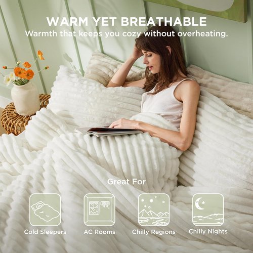 Bedsure Comforter Set - GentleSoft™ 3-Piece Fluffy White Queen Bedding Set | Cozy Striped Design, 90x90 Inches