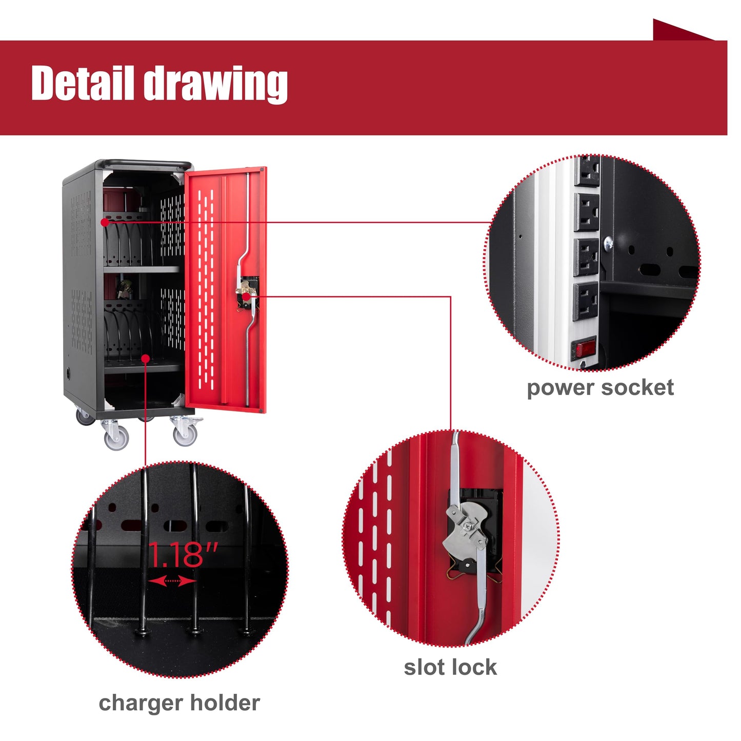 16 Device Mobile Charging Station for Laptops/Tablets/iPads/Chromebooks,16 Bay Lockable Charging Cabinet with Cable Management & Power Strip Included, School Charging Storage Carts,Easy Assembly
