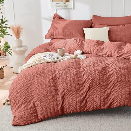 HYMOKEGE King Size Comforter Set - Luxury Seersucker 7-Piece Bedding Set for All Seasons | Includes Comforter, Sheets & Pillowcases