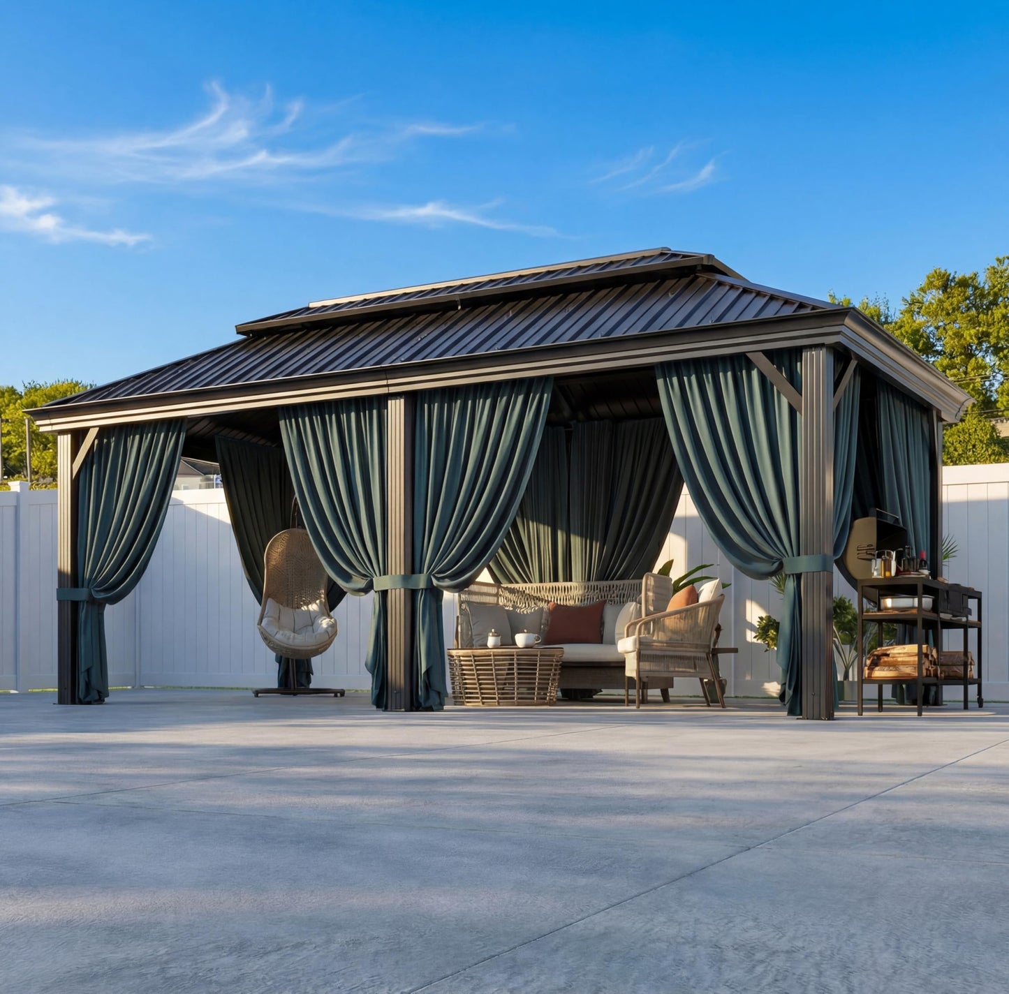 HOTEEL Gazebo 12x20 on Clearance with Metal Roof, Heavy Duty Hardtop Gazebo with Flame-Retardant Curtain & Netting, Outdoor Gazebos with Galvanized Steel Double Roof for Party,Patio Black