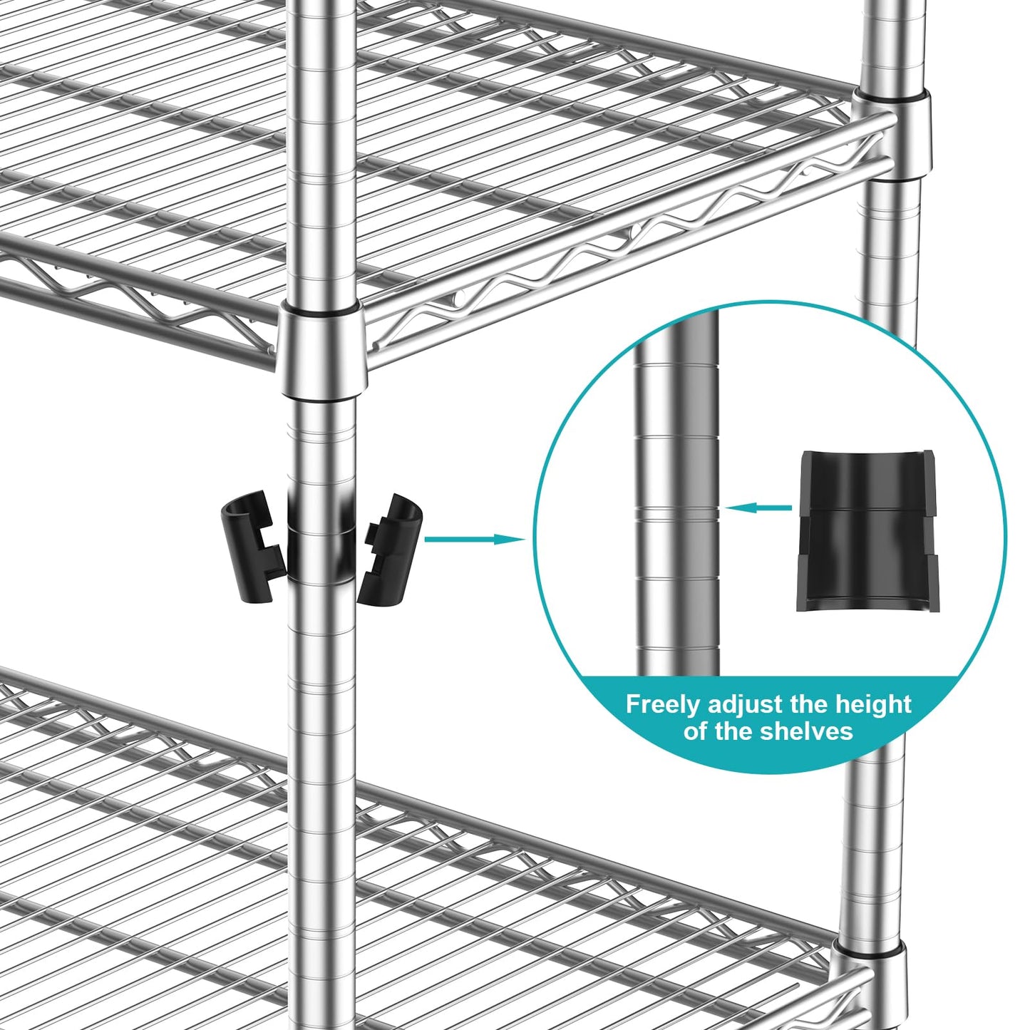 24"Depth Metal Wire Shelving Unit Storage Shelves Adjustable Kitchen shelf Microwave Stand Sturdy Steel Bakers Rack Standing Organizer 1650LBS for Commercial Pantry Garage Factory industrial warehouse