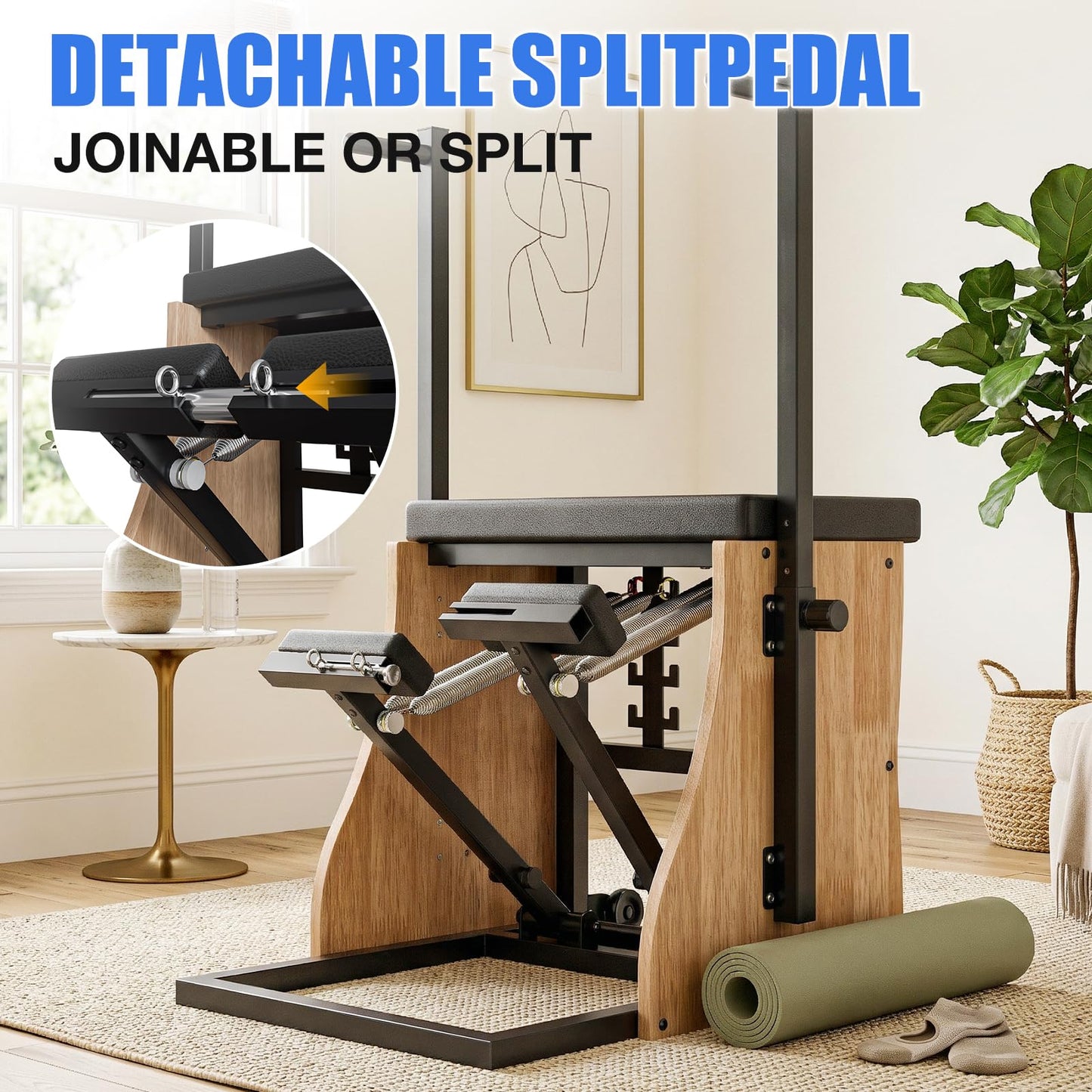 Pilates Chair Wunda Chair Pilates Combo Chair Reformer Machine with Adjustable Resistance Springs Split Pedal Handles Home Gym Equipment for Yoga Core Training Rehabilitation Includes Non-Slip Socks