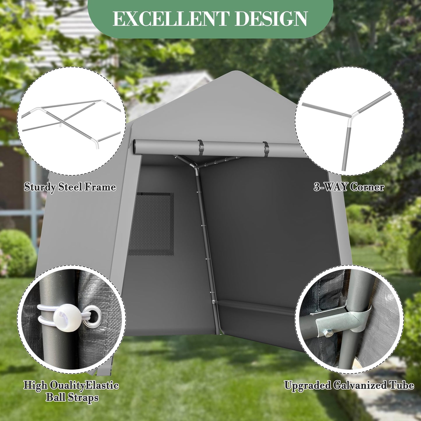 6x8 FT Heavy-Duty Portable Garage, Outdoor Storage Shelter Shed with Zipper Doors - Waterproof UV Resistant Carport Tent for Motorcycle, ATV, Lawn Equipment,Grey