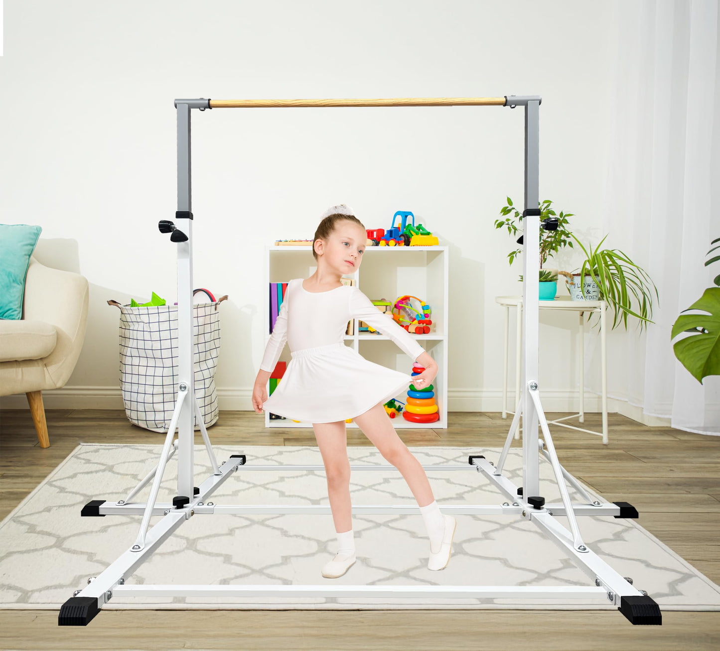 86 York Gymnastics Bar for Kids Ages 3-20, 5FT Base Length, 42" to 63" Adjustable Height, Horizontal Bar, Kip Bar for Gymnast, Gymnastic Training Equipment for Home, Gym Center